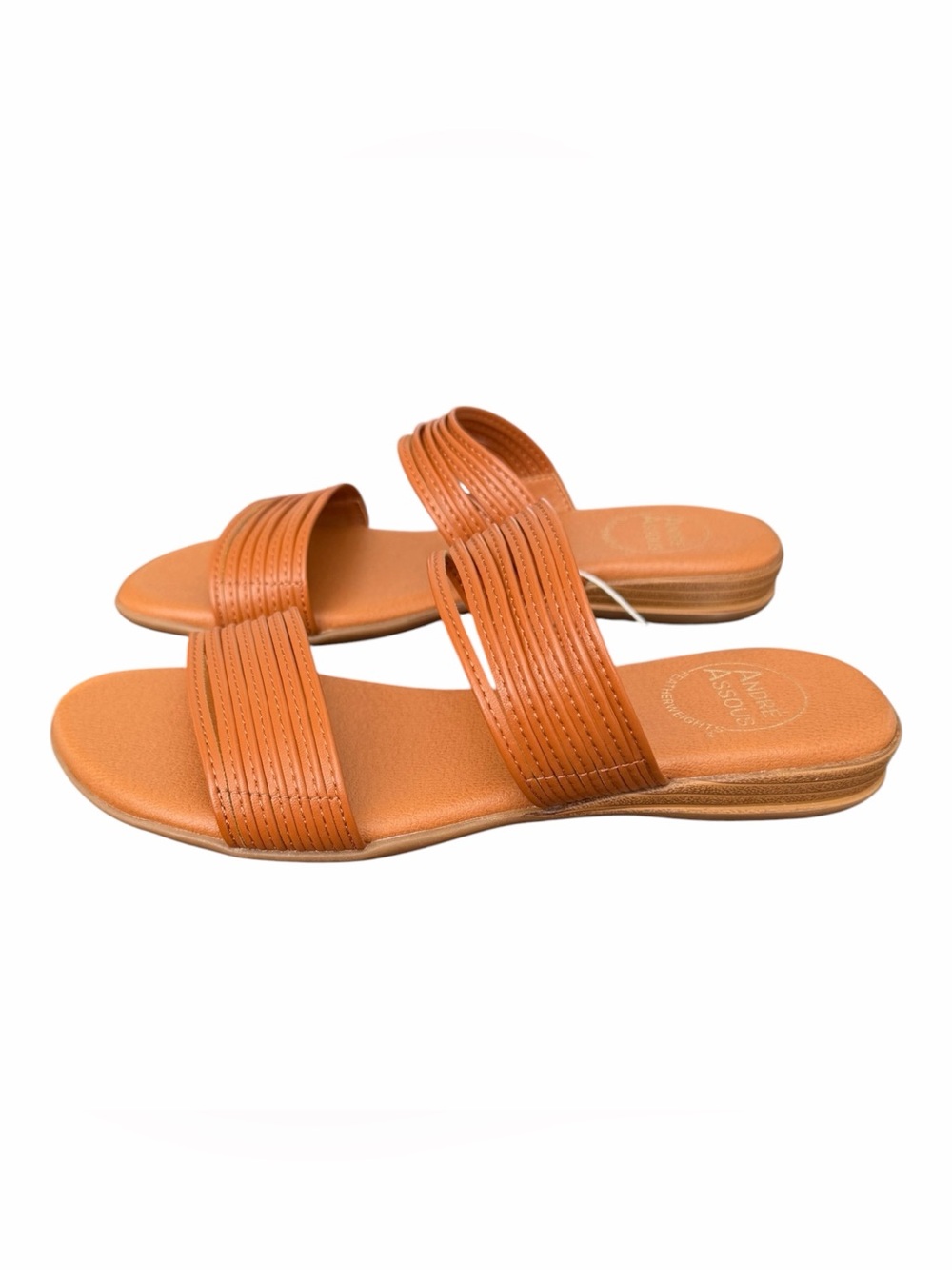 Andre Assous Tan Double-Strap Slide Sandals
